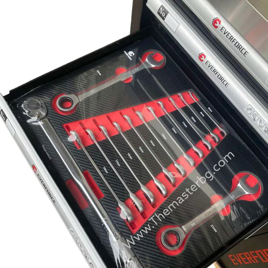 Нов Професионален Шкаф с инструменти EVERFORCE със 7 чекмеджета и отделение за закачане на инструменти